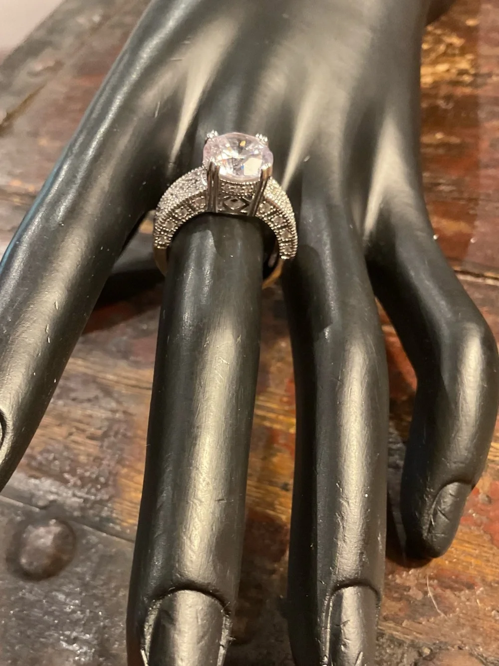 Sterling Silver Sparkle Cushion-Cut Solitaire Ring with Exquisite Pavé Band